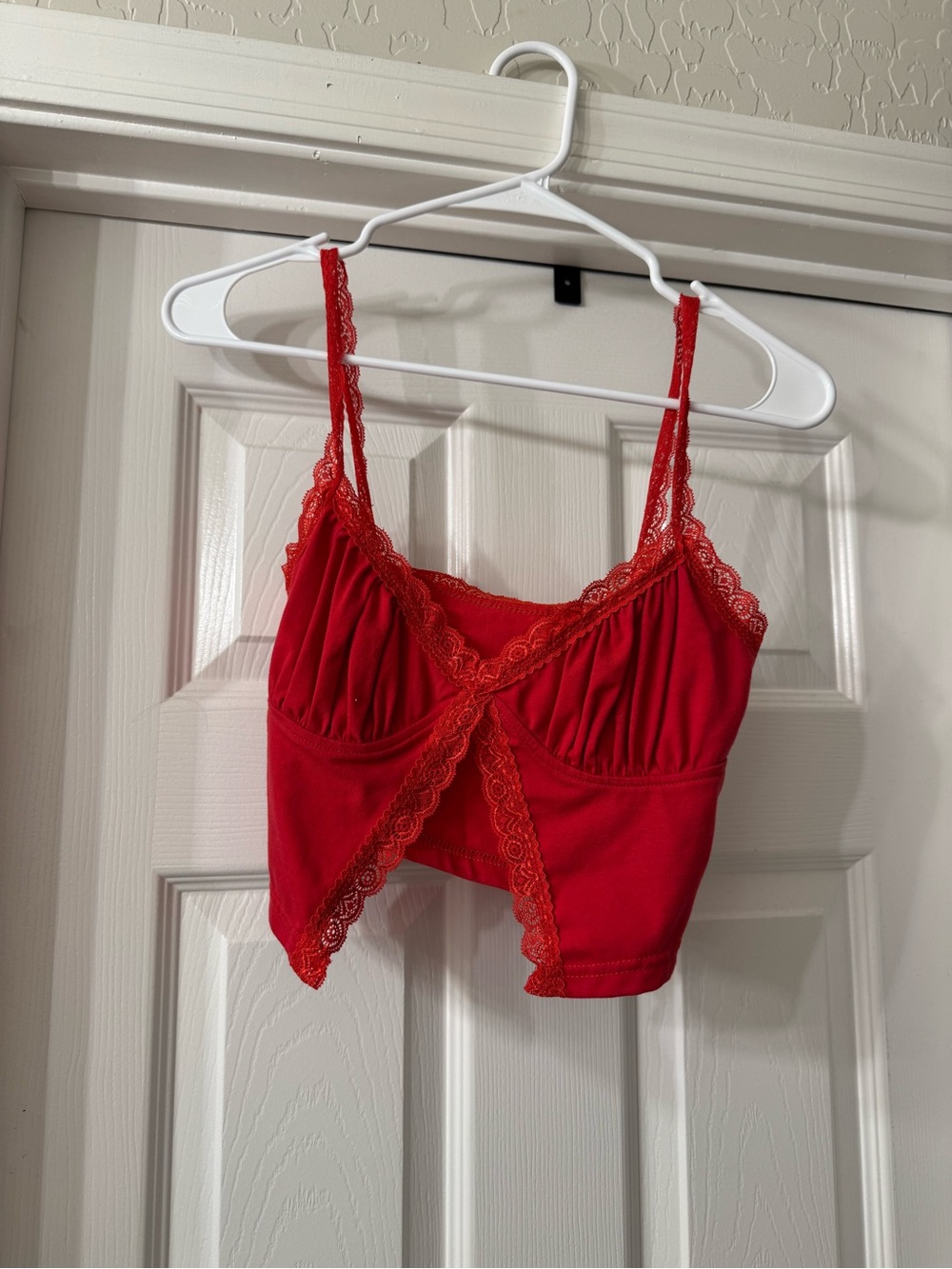 Red Lace-Trim Crop Top